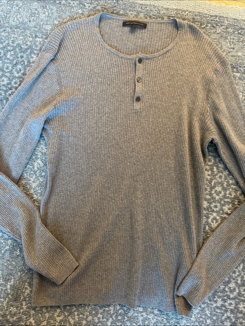 John Varvatos Gray Ribbed Henley Sweater